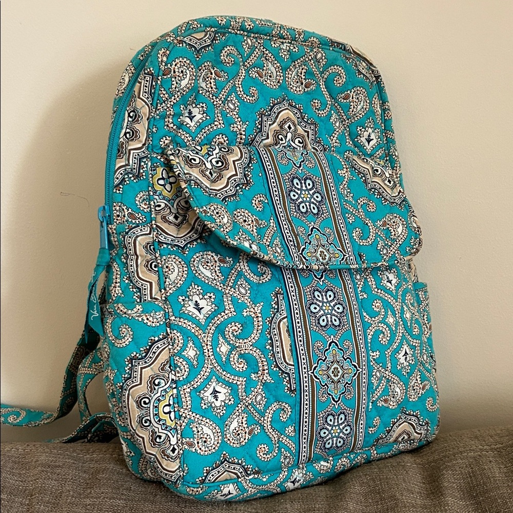 Vera Bradley 11” Wide Medium Quilted Backpack In The Totally Turquoise Pattern